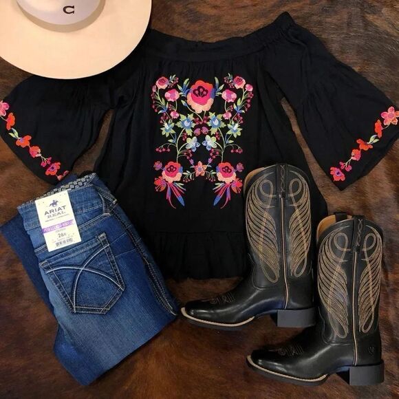 Umgee White Floral Embroidered Off The Shoulder Top S Cotton blend Boho Peasant - Picture 3 of 8